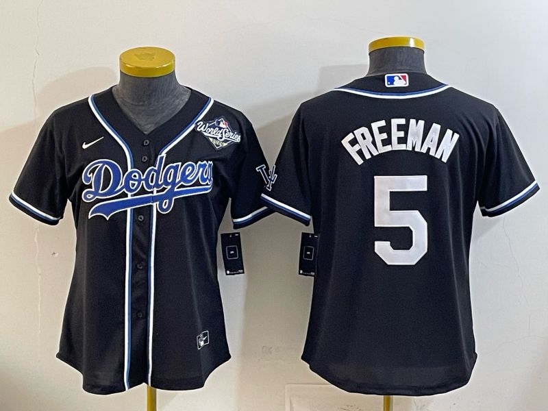 Women Nike 2026 Los Angeles Dodgers #5 Freeman Black Game MLB Jersey 03